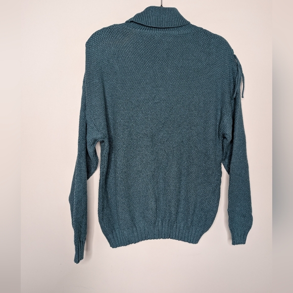 Miss Sparkling Fringe Turtleneck Sweater Boho Western Teal Medium - Picture 5 of 5